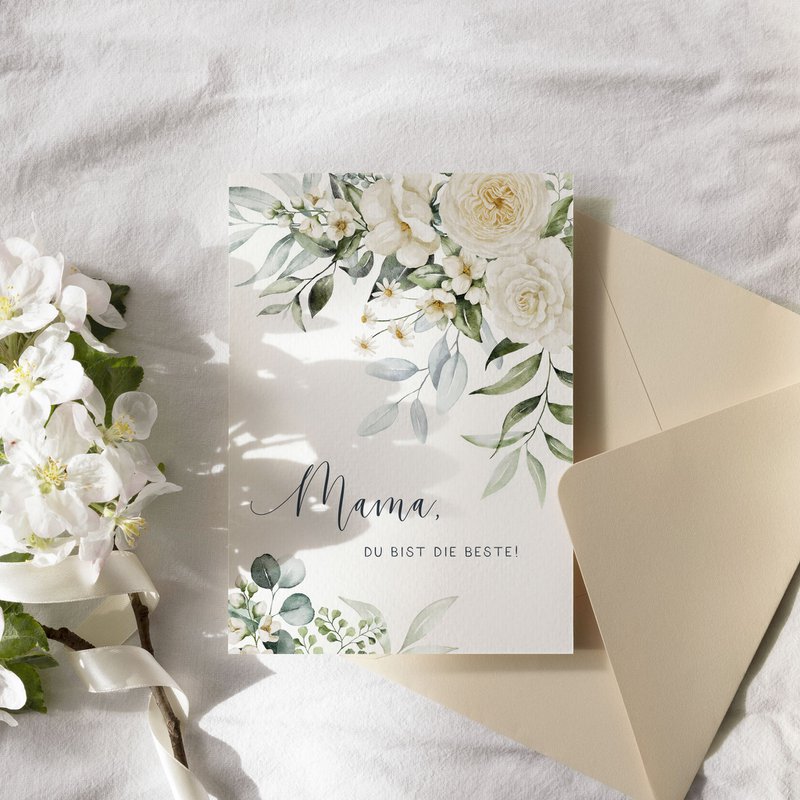 Mors dag kort A6 lykønskningskort blomster