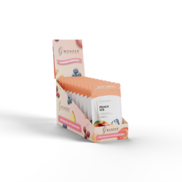 Colorful refill pack display with fruit flavors peach grape mint orange cinnamon cherry menthol blueberry pineapple apple toothpicks