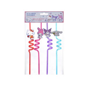 Hello Kitty and Friends, Set of 4 Straws, Reusable, Glass Straws for Cocktails, Smoothies, Tea, Ecological, Resistant