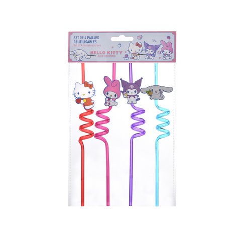 Hello Kitty and Friends, Set of 4 Straws, Reusable, Glass Straws for Cocktails, Smoothies, Tea, Ecological, Resistant