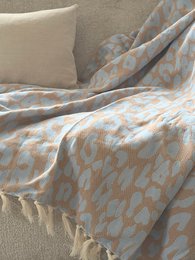 Karierter Überwurf Leopard – Karamellblau – 150 x 250 cm