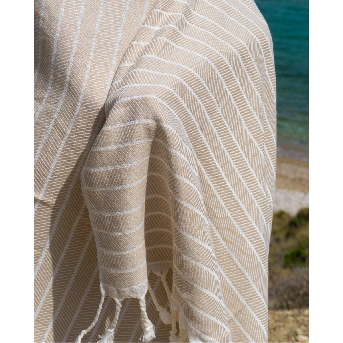 ILVA Hamam-Strandtuch aus Bambusbaumwolle – schnell trocknend – Beige – 180 x 100 cm