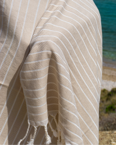 ILVA Hamam-Strandtuch aus Bambusbaumwolle – schnell trocknend – Beige – 180 x 100 cm
