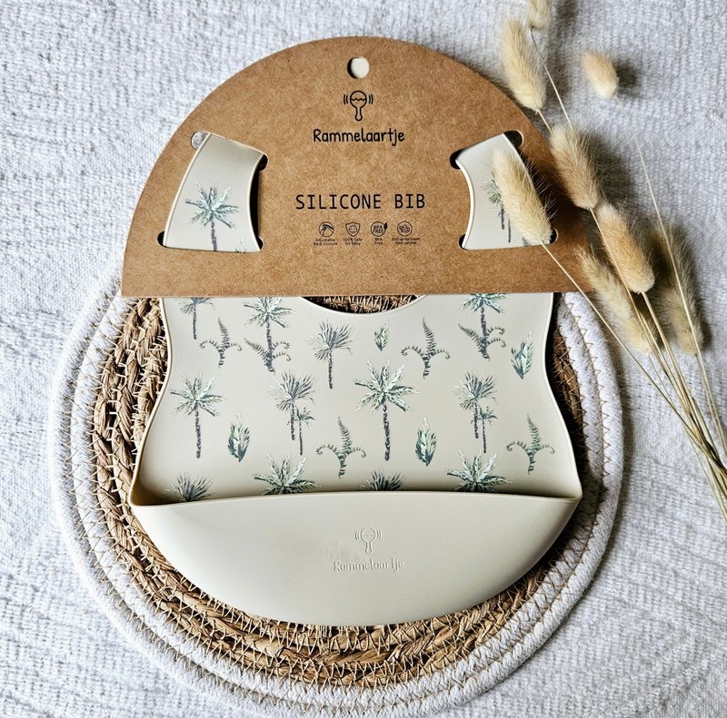 Silicone bib bee - jungle plant print