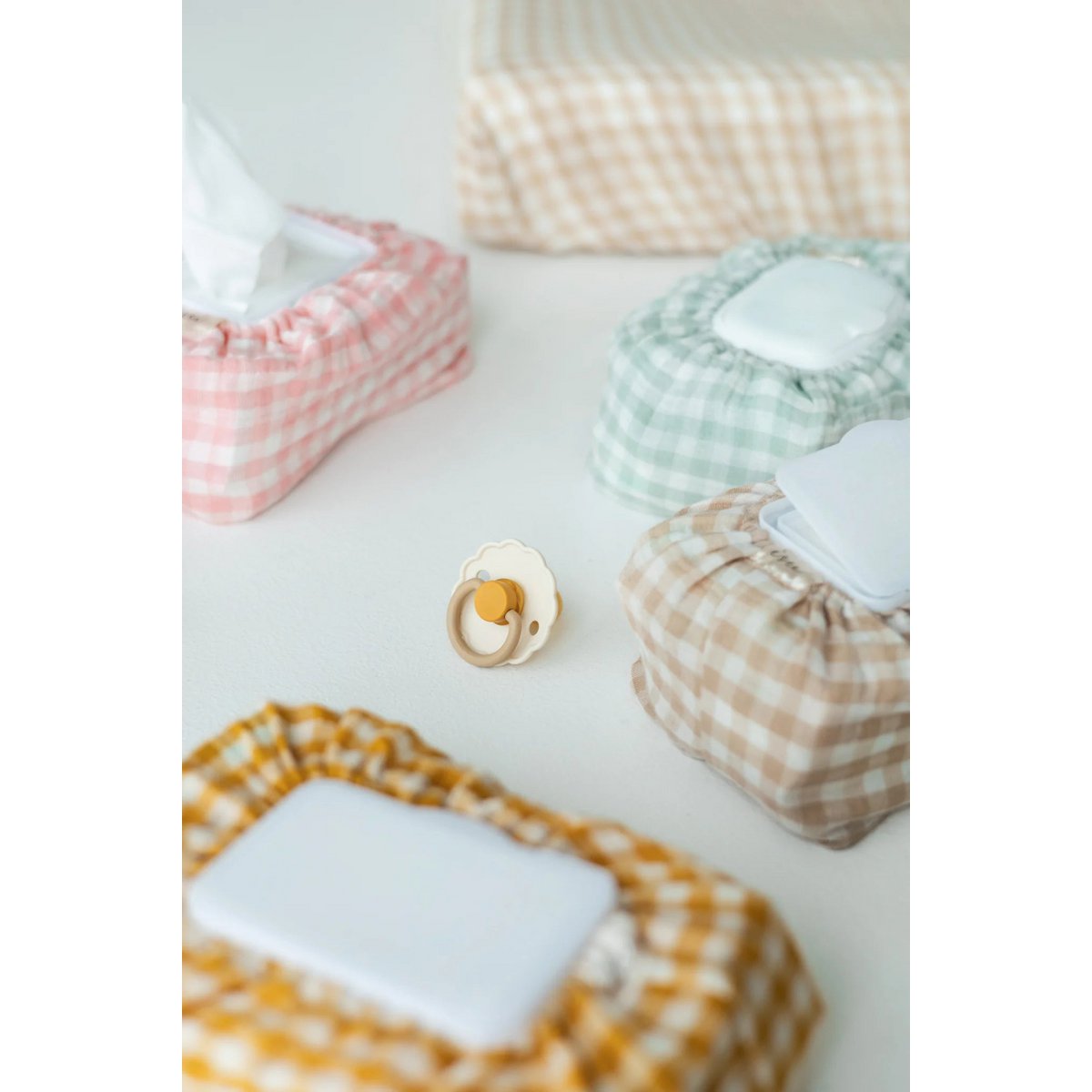Tisu luierveranderende kussendeksel, beige gingham
