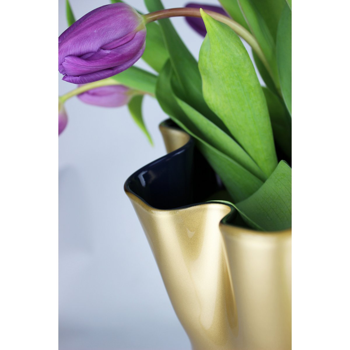 Vase glas korrugeret tofarvet guld mørkeblå glas vase bord vase 21 x 21 x 30 cm