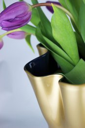 Vase glas korrugeret tofarvet guld mørkeblå glas vase bord vase 21 x 21 x 30 cm
