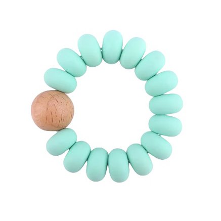 RONDO | Baby siliconen en houten bijtring | AQUAMARIJN