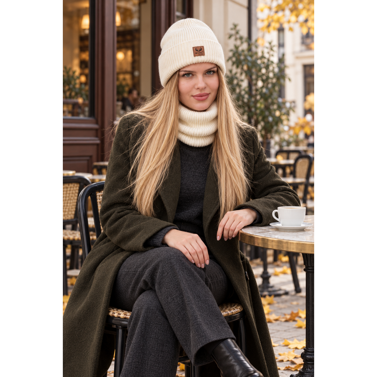 Completo cappello e sciarpa BRIGID - 100% lana merino - ecru