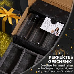 Opbevaringsbriller lavet af borosilikatglas med sort FSC®-certificeret fyrretræ låg