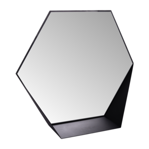 Gorillz Hive Wandspiegel met Plank - Hexagon Spiegel - 60 x 52 cm - Industrieel Zwart