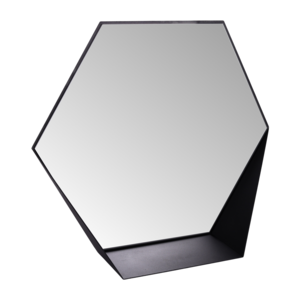 Gorillz Hive Wandspiegel met Plank - Hexagon Spiegel - 60 x 52 cm - Industrieel Zwart
