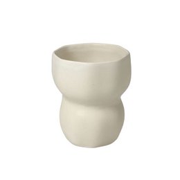 Beige ceramic mug with curved hourglass shape, modern minimalist design, large capacity mug