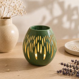 Kominek do perfum z serii Céramy – Ovali Olive – Lakierowany ceramiczny świecznik – Dyfuzja wosków zapachowych, olejków eterycznych – Dekoracyjny pomysł na prezent