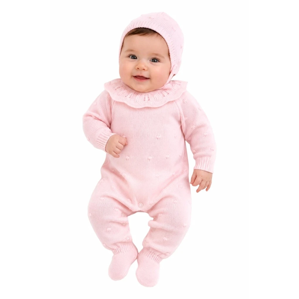 Dors-bien en tricot avec bonnet pour bébé, fille