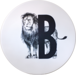 Black and white letter board with a lion graphic, suitable for decorative plates or wall art.