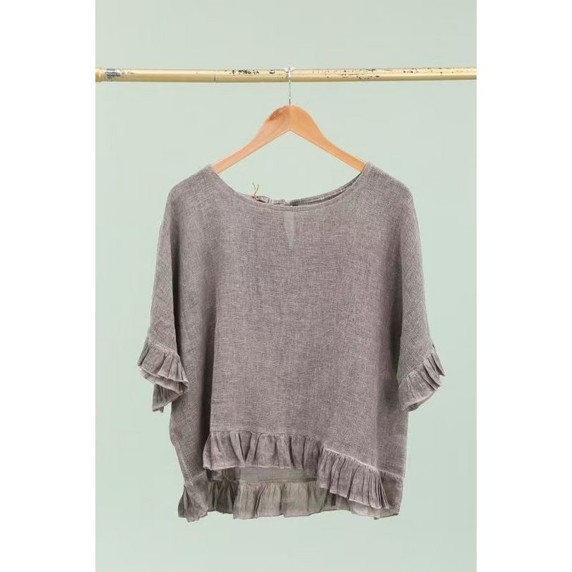 Plain blouse in 50% Linen and 50% Cotton REF. 8747