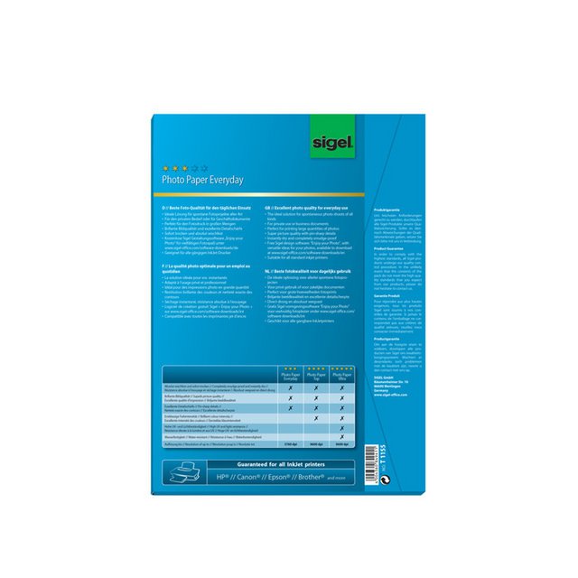 Papier fotograficzny do drukarek atramentowych Sigel A4 Everyday 195gsm biały 20 arkuszy + 20 arkuszy gratis wysoki połysk