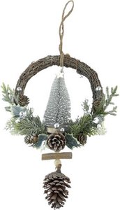 Rattan Christmas wreath - White berry | ø 39 cm | Decorative Christmas opportunity made of rattan and pine cones with Christmas tree | White