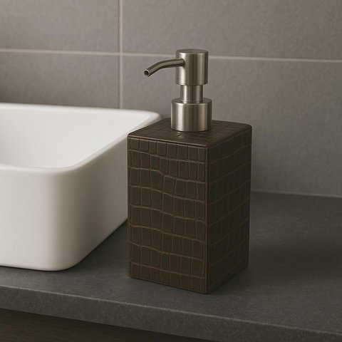 Soap dispenser synthetic leather kroKo dark brown donor leather imitation