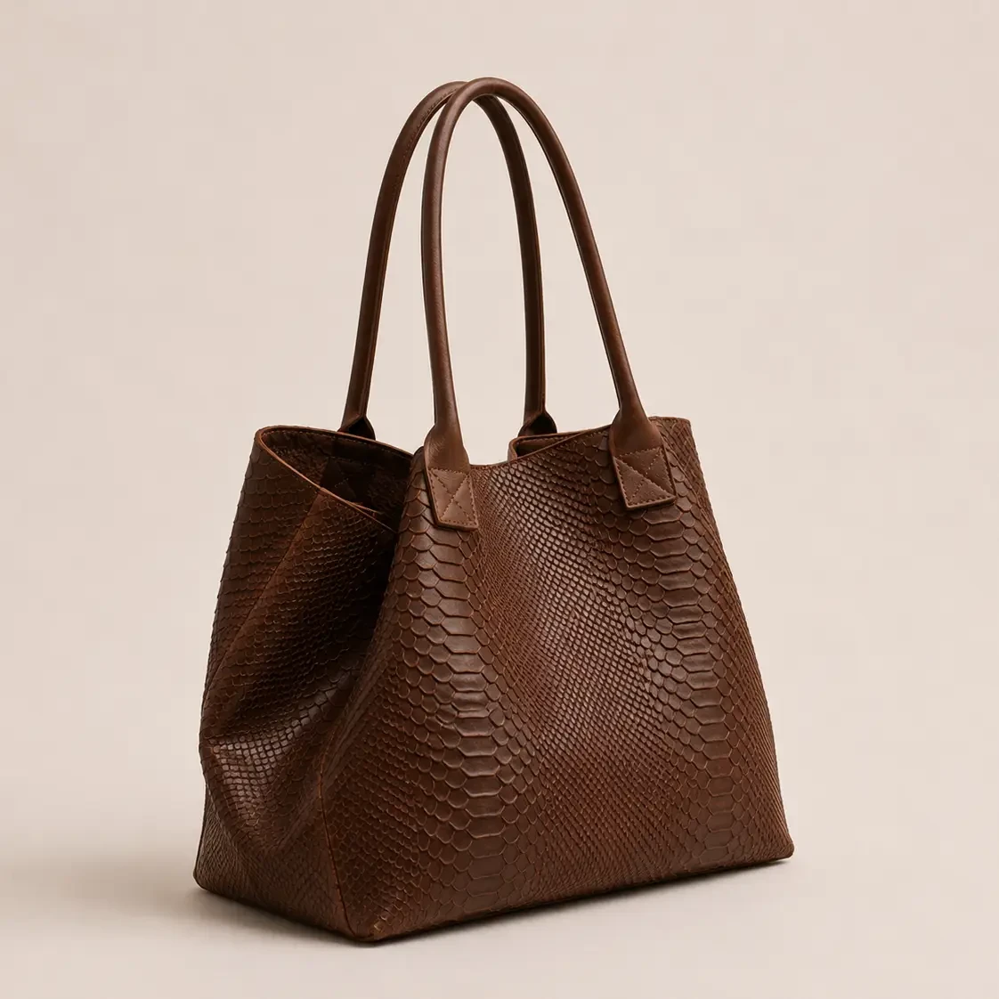 LOLA – Italian python-embossed leather bag – Brown