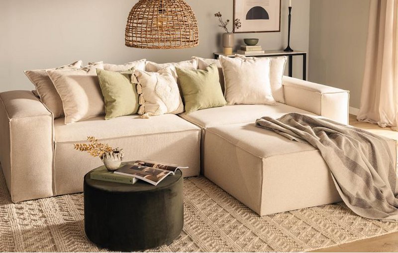 Van Morris  L-shaped  sofa, R/L Beige Chenille, removable & washable covers