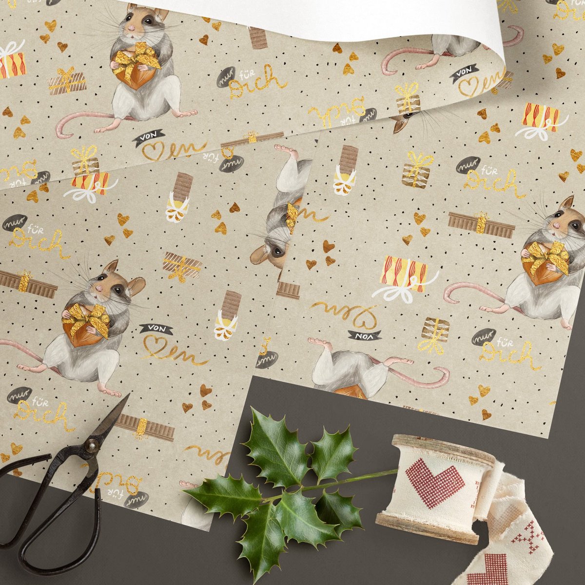Geschenkpapier Maus – Nur für dich, von Herzen (3er-Set)
