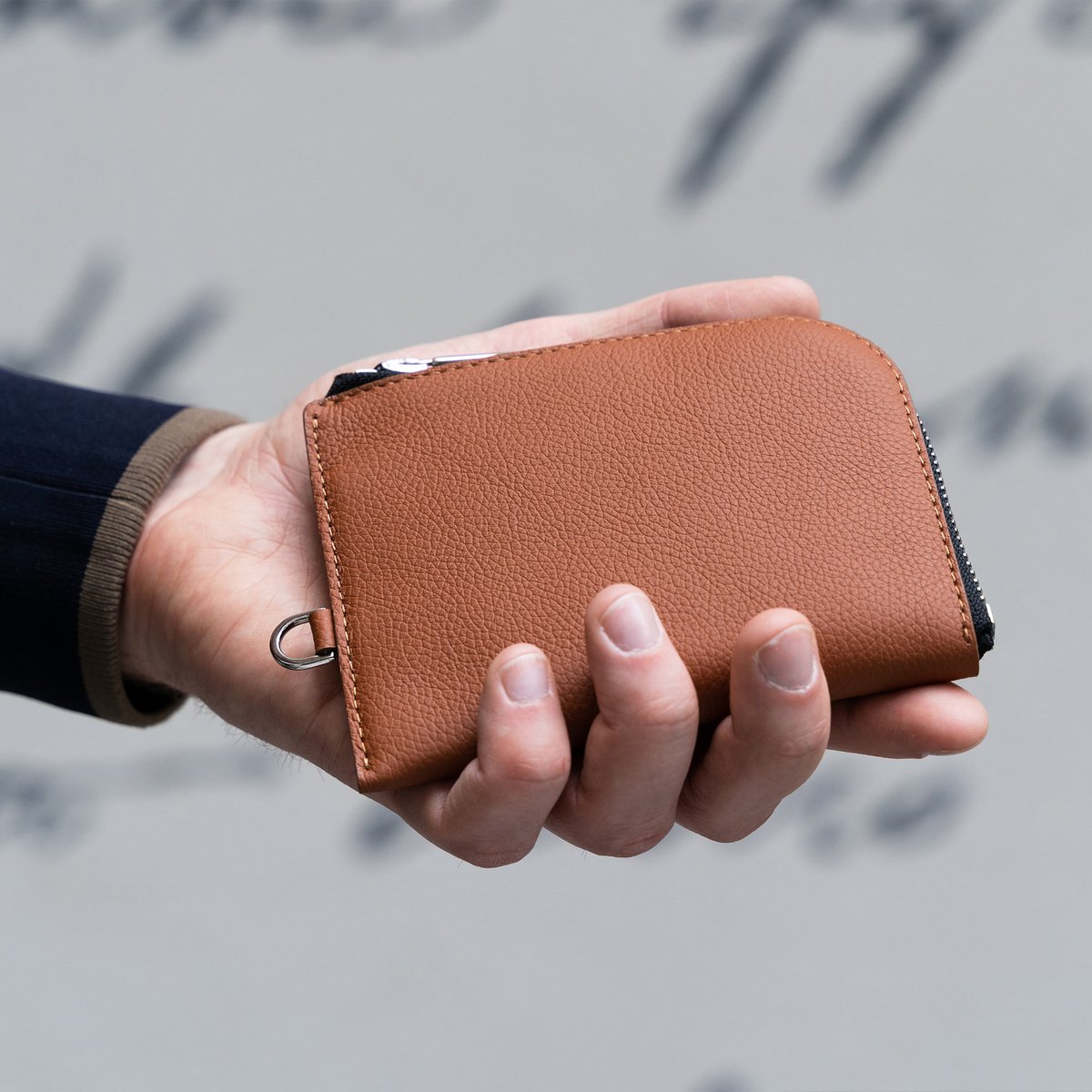 Braunes Leder-Portemonnaie mit Reißverschluss an Kette für Herren und Damen