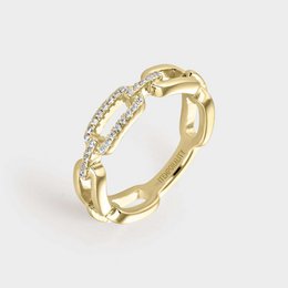 Ring with rectangular links united in gold-plated silver