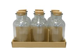 BOTELLA DE VIDRIO CON BANDEJA DE CORCHO/6PC TRANSPARENTE