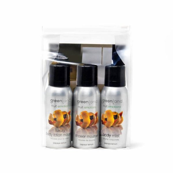 Travel set shower & body mousse, body mist, papaya-lemon