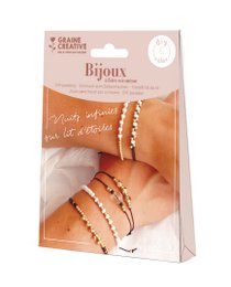 Gold and black jewelry kit containing bracelets with beads and charms.