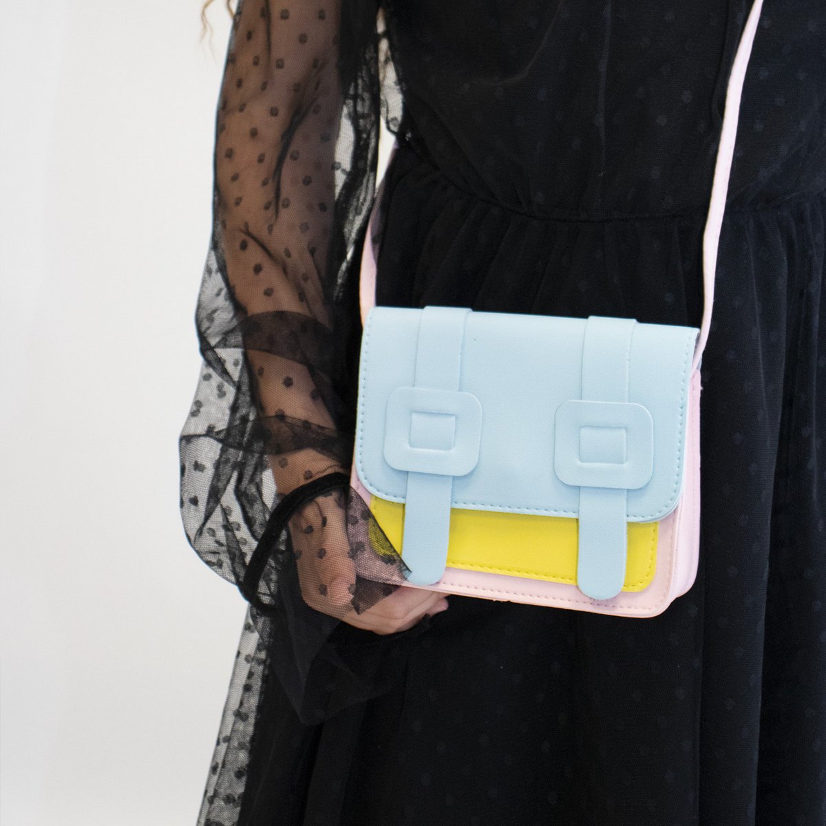 Children's shoulder bag - Tamara the little pink and blue satchel