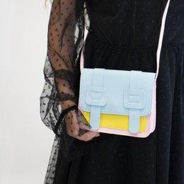 Children's shoulder bag - Tamara the little pink and blue satchel