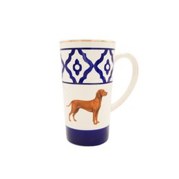 Taza de té modelo Vizsla de cerámica pintada a mano con motivo Vizsla, borde dorado y mango bañado en oro, 250 ml. Contenido de la taza disponible en rojo, verde y azul. Copiar
