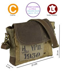 Sunsa damestas. Schoudertas in koeriervorm. Schoudertas in vintagestijl. Canvas handtas. Grote crossbodytas voor dames.