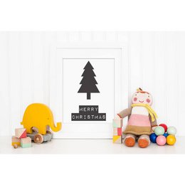 Feliz Navidad - Árbol de Navidad - Cartel de Navidad - Cartel de texto - Blanco negro Póster