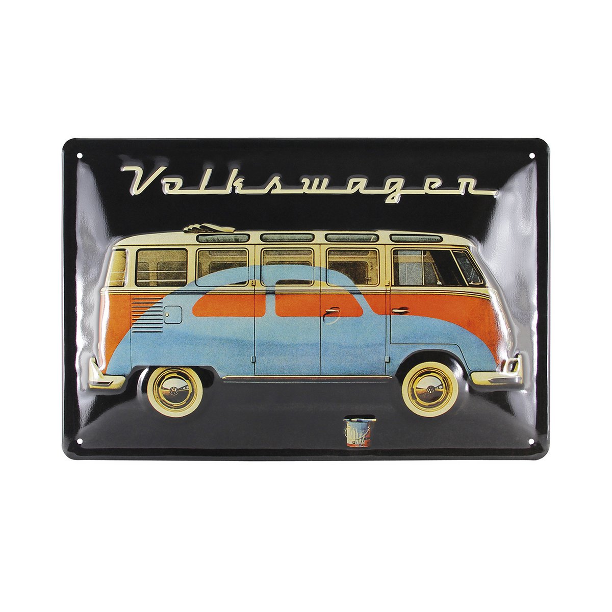 Cartello in metallo Volkswagen VW T1 Bus 20 x 30 cm - Samba & Beetle/Nero