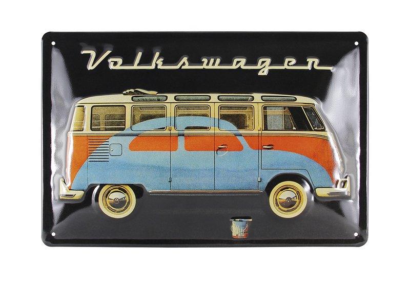 Volkswagen VW T1 Bus Metalskilt 20x30cm - Samba & Beetle/Sort