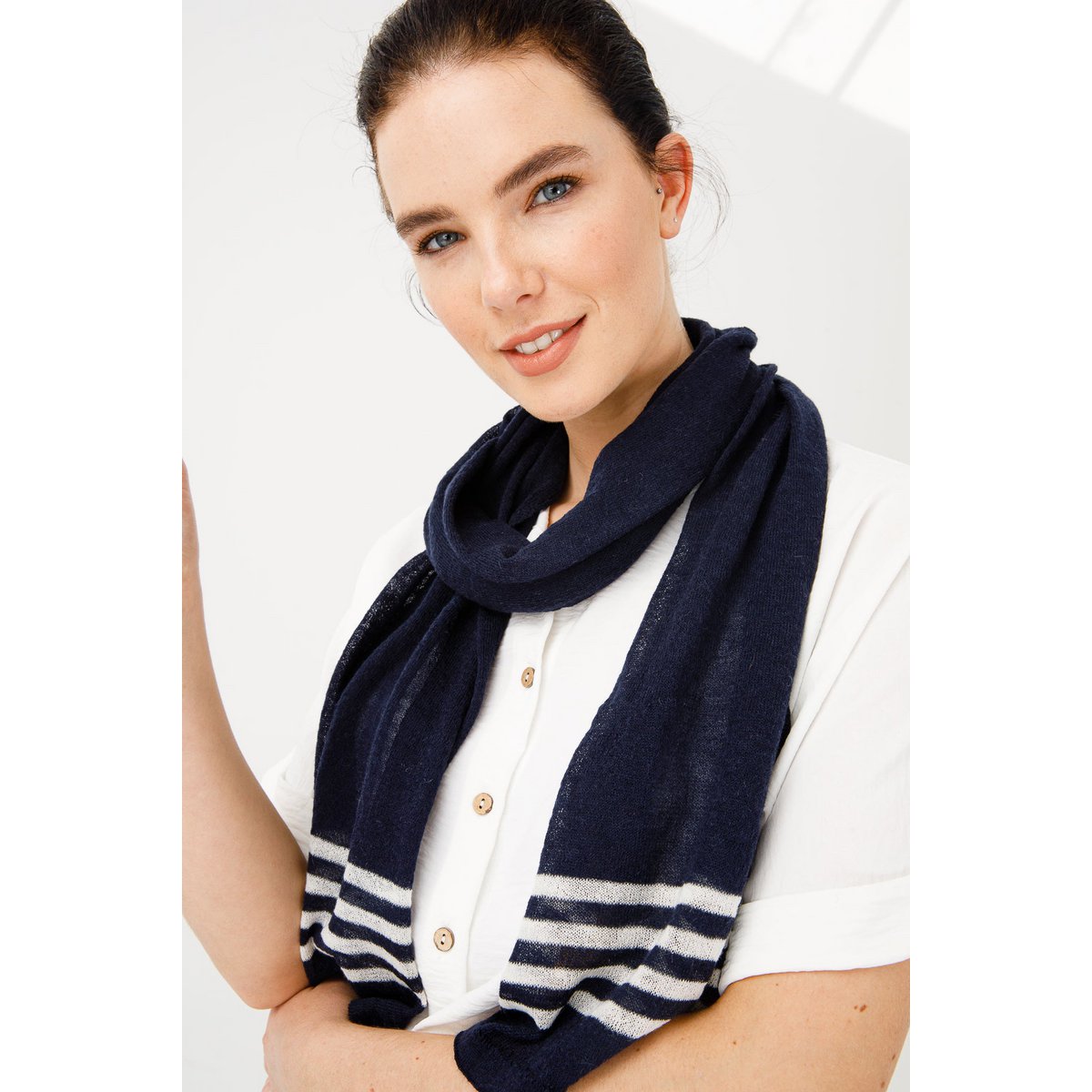 Navy Scarf Navy-Ecru