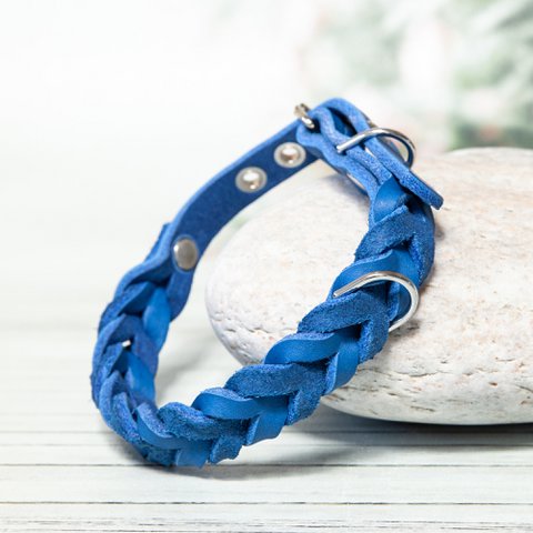 Leather collar | Azure Blue | 4 sizes | Handcrafted