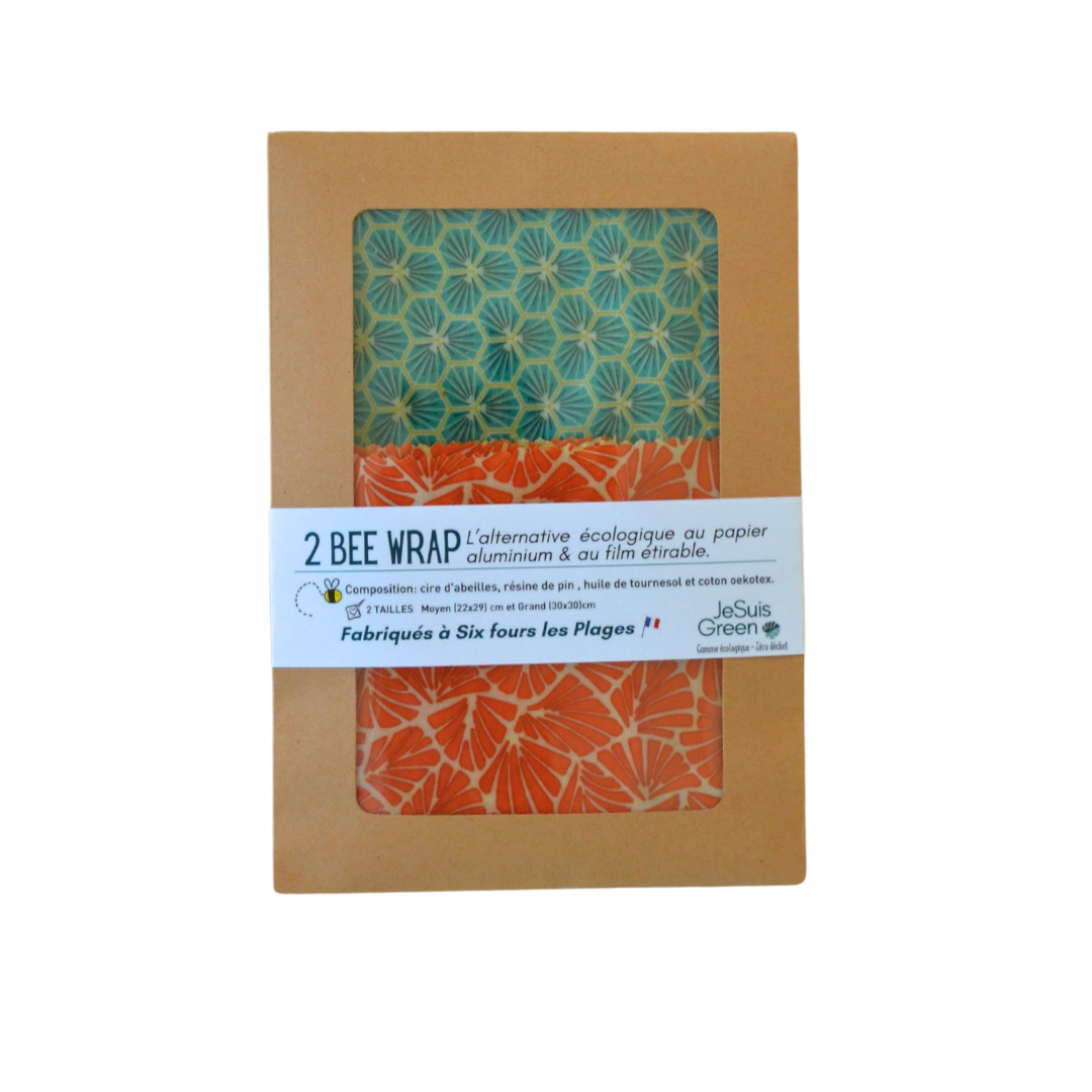 Bee Wrap Emballage réutilisable et zéro déchet 2 tailles duo  M (22*29cm) , L ( 30 cm * 30cm)