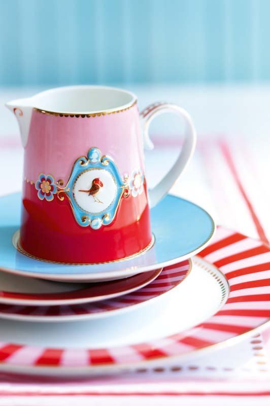 Plate Love Birds Stripes Red-Pink 17cm