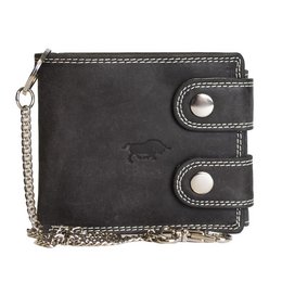 Leder Damen Geldbörse mit Kette Schwarz - Leder Herren Geldbörse mit Kette Schwarz
