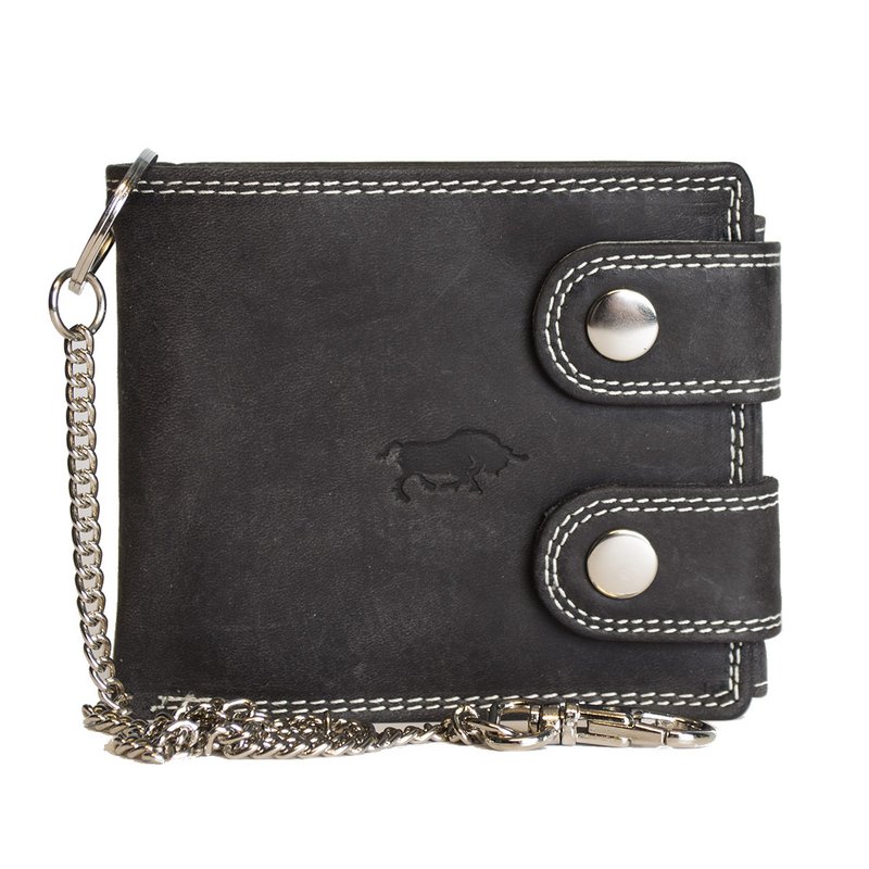 Leder Damen Geldbörse mit Kette Schwarz - Leder Herren Geldbörse mit Kette Schwarz