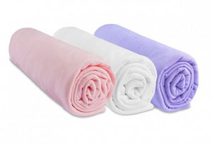 Set of 3 100% Cotton Jersey Fitted Sheets - 70x140cm - Pink-White-Parma
