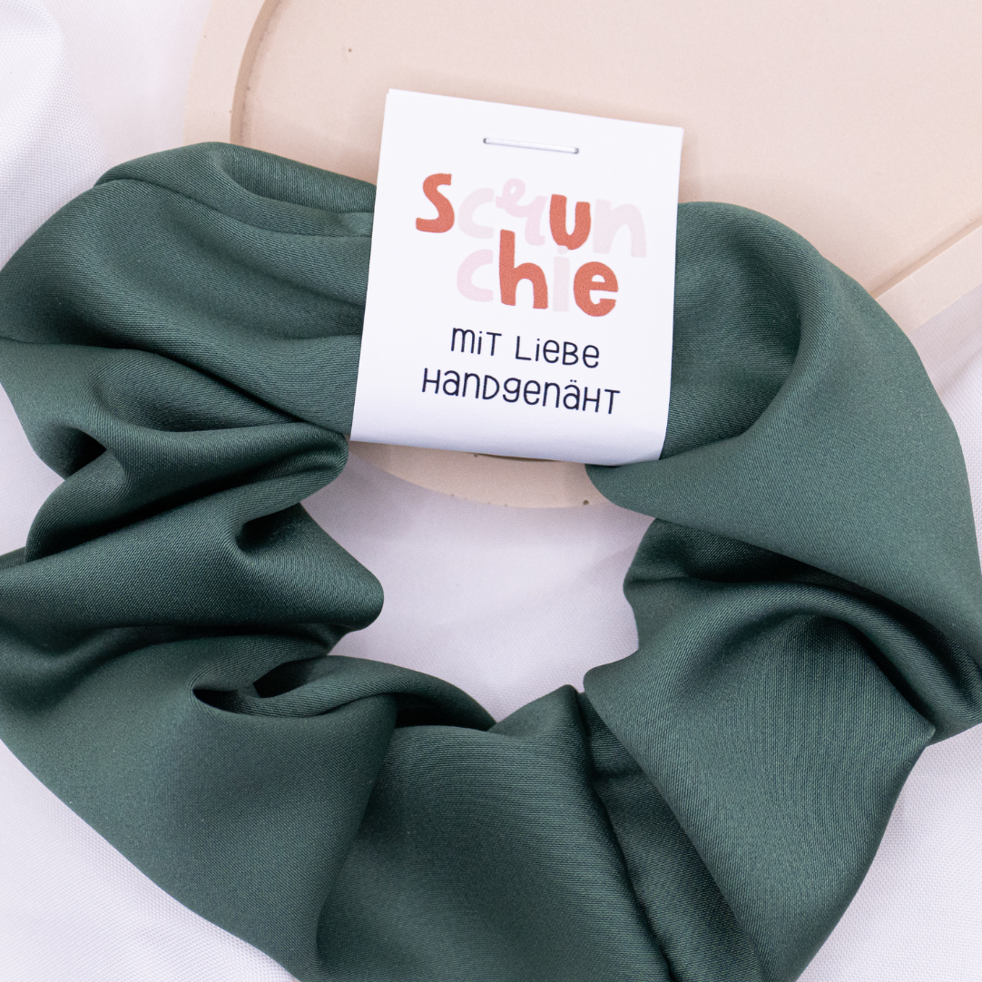 Scrunchie bandeau vert satiné vert foncé - attache cheveux cousu main brillant