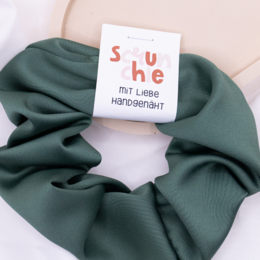 Scrunchie bandeau vert satiné vert foncé - attache cheveux cousu main brillant