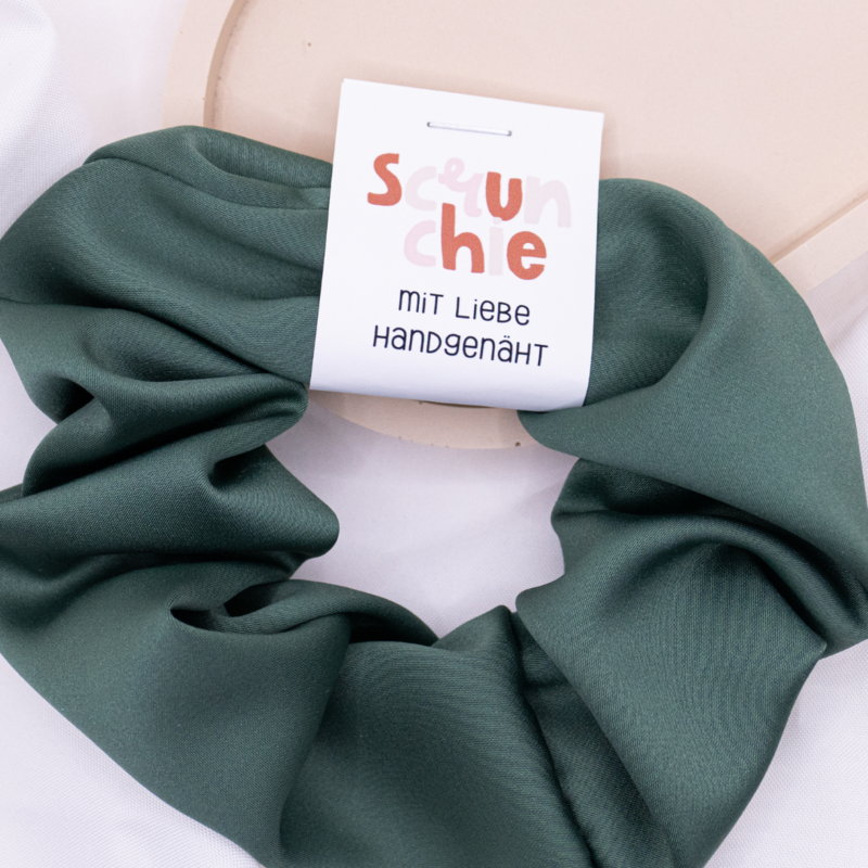 Scrunchie bandeau vert satiné vert foncé - attache cheveux cousu main brillant