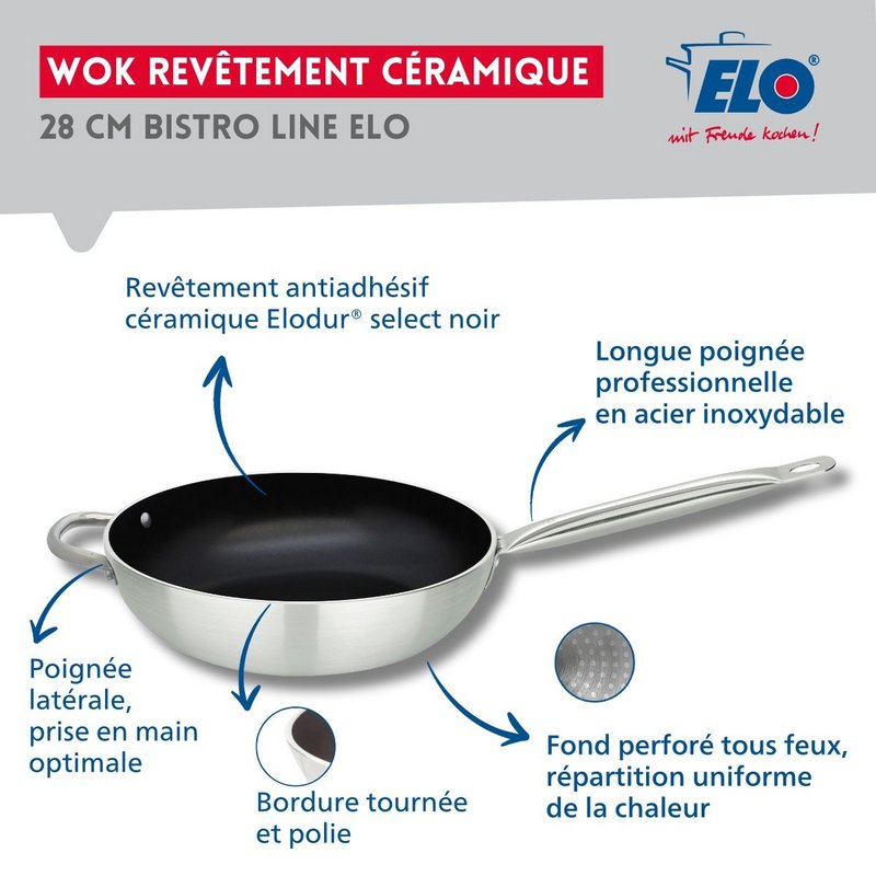 Wokpande med PFAS-fri keramisk belægning 28 cm Bistro Line Elo